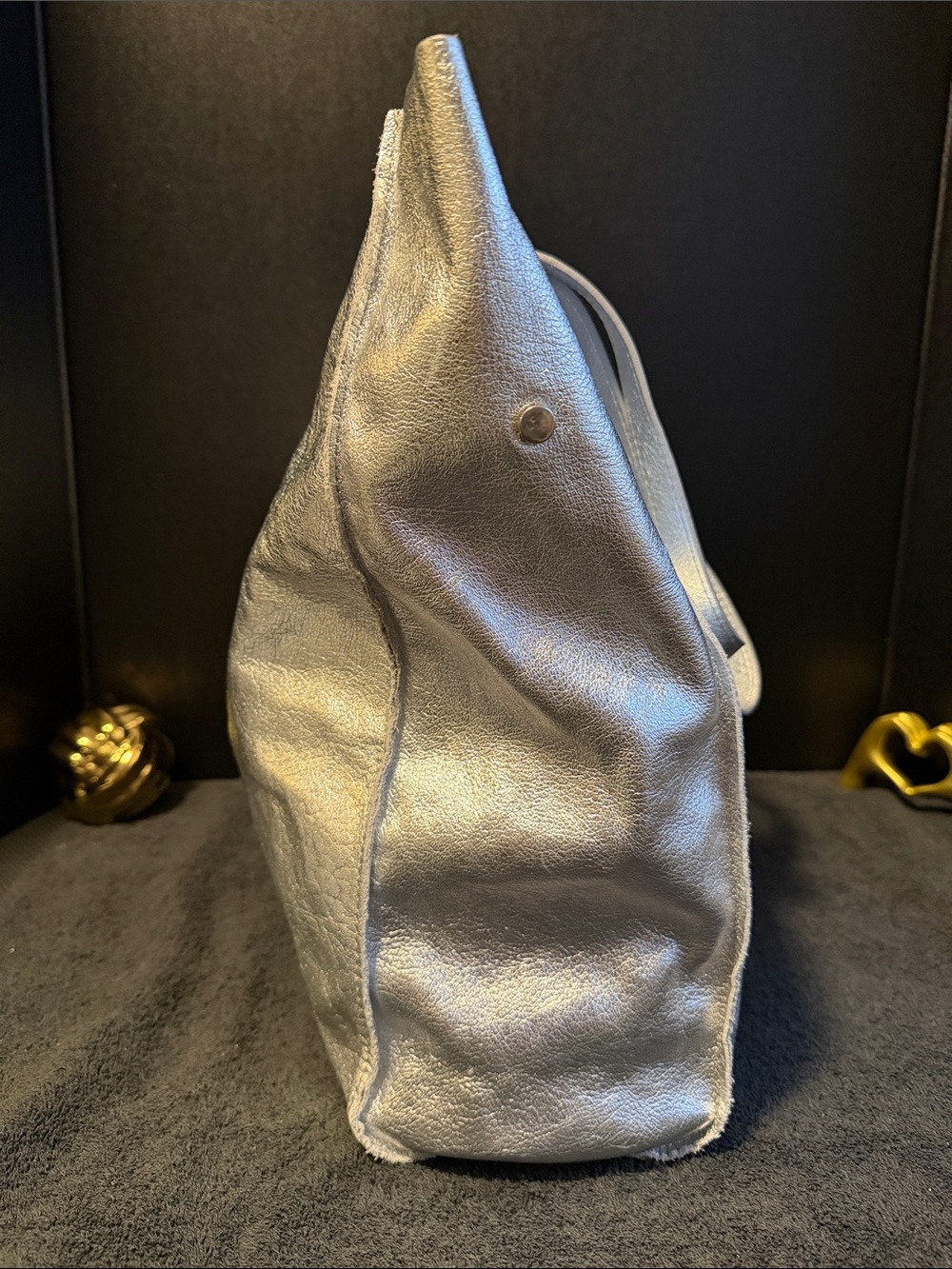 Metallic Silver Leather Tote Bag with Luggage Tag - Picture 3 of 7